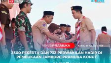 Bupati Konawe Utara, H. Ikbar berjabat tangan bersama Ketua DPRD Konawe Utara, Herman Sewani, usai membuka Jambore Kwartir Cabang Pramuka Konawe Utara 2025, di pelataran Kantor Dinas Perhubungan Konawe Utara, Kamis (14/08/2025).