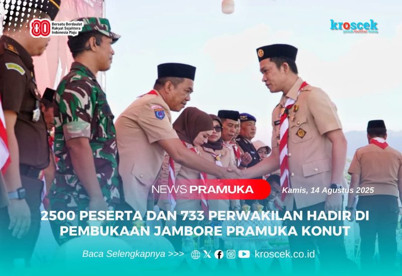 Bupati Konawe Utara, H. Ikbar berjabat tangan bersama Ketua DPRD Konawe Utara, Herman Sewani, usai membuka Jambore Kwartir Cabang Pramuka Konawe Utara 2025, di pelataran Kantor Dinas Perhubungan Konawe Utara, Kamis (14/08/2025).