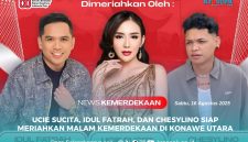 Udul Fatrah, Ucie Sucita dan Chesylino siap hibur masyarakat Konawe Utara malam kemerdekaan ke 80 Tahun.