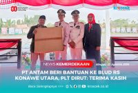 HARI KEMERDEKAAN - Management PT Antam Tbk menyerahan Bantuan penunjang BLUD RS Konawe Utara secara simbolis ke Bupati Konawe Utara, H. Ikbar, S.H., M.H., dan H. Abuhaera, S.Sos., M.Si, Didampingi Plt Direktur BLUD RS Konawe Utara, Riska L., S.ST., M.Kes., di Pelataran Kantor Bupati Konut, Kelurahan Wanggudu, Minggu (17/08/2025)