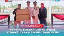 HARI KEMERDEKAAN - Management PT Antam Tbk menyerahan Bantuan penunjang BLUD RS Konawe Utara secara simbolis ke Bupati Konawe Utara, H. Ikbar, S.H., M.H., dan H. Abuhaera, S.Sos., M.Si, Didampingi Plt Direktur BLUD RS Konawe Utara, Riska L., S.ST., M.Kes., di Pelataran Kantor Bupati Konut, Kelurahan Wanggudu, Minggu (17/08/2025)