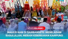MAULID NABI - Suasana peringatan Maulid Nabi di Desa Sambandete yang berlangsung meriah dengan hiasan tradisional berwarna-warni, mempererat ukhuwah warga.