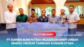 Perwakilan jamaah umrah lingkar tambang Konawe Utara bersama manajemen PT Sumber Bumi Putera saat pelepasan resmi peserta umrah di salah satu hotel di Kendari, Sulawesi Tenggara, sebelum keberangkatan. 18–25 Agustus 2025.