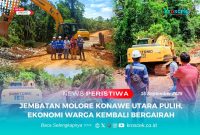 Tim perusahaan bersama perwakilan warga berdiri di lokasi perbaikan Jembatan Molore, Konawe Utara, Sulawesi Tenggara, Rabu (16/9/2025). Perbaikan jembatan ini memulihkan akses transportasi dan mendukung kelancaran aktivitas ekonomi masyarakat setempat.