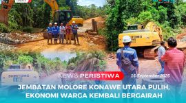 Tim perusahaan bersama perwakilan warga berdiri di lokasi perbaikan Jembatan Molore, Konawe Utara, Sulawesi Tenggara, Rabu (16/9/2025). Perbaikan jembatan ini memulihkan akses transportasi dan mendukung kelancaran aktivitas ekonomi masyarakat setempat.
