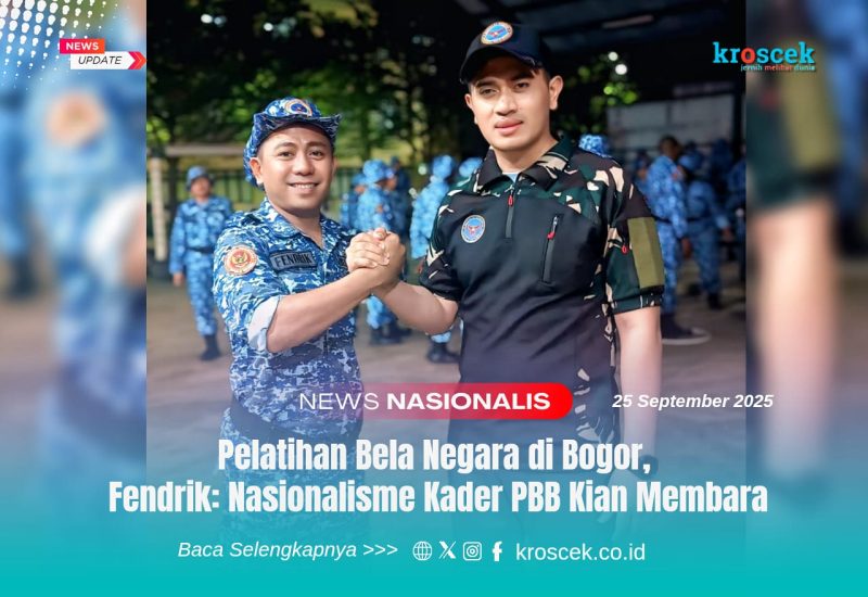 Fendrik salam kompak bersama Ketua Umum DPP PBB, Gugum Ridho, S.H., M.H., pada suasana Pelatihan Bela Negara di Bogor, Rabu (24/9/2025), di mana para peserta menunjukkan semangat nasionalisme yang tinggi melalui sesi latihan kedisiplinan dan kekompakan.