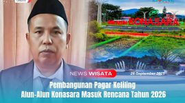 Kepala Badan Keuangan dan Aset Daerah (BKAD) Kabupaten Konawe Utara (Konut), Drs. Irwan, dan Landmark Alun-alun Konasara di Jantung Ibu Kota Wanggudu, Jum'at (26/09/2025).
