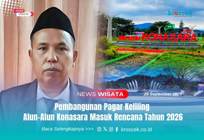 Kepala Badan Keuangan dan Aset Daerah (BKAD) Kabupaten Konawe Utara (Konut), Drs. Irwan, dan Landmark Alun-alun Konasara di Jantung Ibu Kota Wanggudu, Jum'at (26/09/2025).