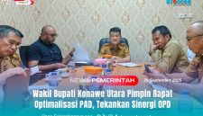 Wakil Bupati Konawe Utara, H. Abuhaera, S.Sos., M.Si., memimpin rapat optimalisasi pengelola PAD, dihadiri seluruh Pimpinan Organisasi Perangkat Daerah (OPD) serta perwakilan perusahaan IBM dan Perumda di Kantor Wabup Konut di Wanggudu, Senin (29/09/2025).