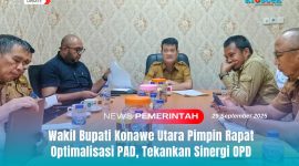 Wakil Bupati Konawe Utara, H. Abuhaera, S.Sos., M.Si., memimpin rapat optimalisasi pengelola PAD, dihadiri seluruh Pimpinan Organisasi Perangkat Daerah (OPD) serta perwakilan perusahaan IBM dan Perumda di Kantor Wabup Konut di Wanggudu, Senin (29/09/2025).