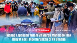 ANTAM VS WARGA - Majelis hakim PN Unaaha meninjau langsung batas wilayah yang disengketakan antara warga dan perusahaan tambang dalam sidang lapangan di areal IUP PT Antam, Jum'at (03/10/2025).