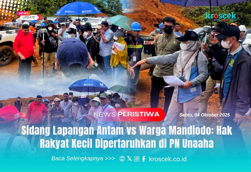 ANTAM VS WARGA - Majelis hakim PN Unaaha meninjau langsung batas wilayah yang disengketakan antara warga dan perusahaan tambang dalam sidang lapangan di areal IUP PT Antam, Jum'at (03/10/2025).