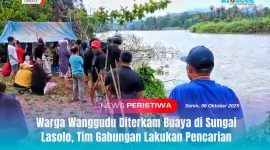 Warga bersama tim gabungan dari BPBD, Basarnas, dan aparat kepolisian melakukan pencarian korban yang diterkam buaya di Sungai Lasolo, Senin (6/10/2025).
