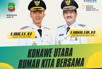 Bupati Konawe Utara, H. Ikbar, S.H., M.H., bersama Wakil Bupati, H. Abuhaera, S.Sos., M.Si., dalam visi bersama Konawe Utara Rumah Kita Bersama pada periode pemerintahan Konasara Jilid III.