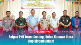 Bupati Konawe Utara, H. Ikbar, S.H., M.H., bersama unsur Forkopimda dan Satgas Kamtib Kabupaten Konawe Utara dalam kegiatan Sosialisasi dan Edukasi Satgas PKH, Kamis (16/10/2025). Kegiatan ini menegaskan sinergi lintas sektor dalam menjaga keamanan, ketertiban, dan keberlanjutan lingkungan daerah.