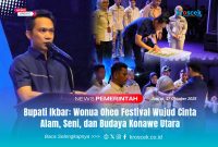 Suasana pembukaan Wonua Oheo Camping Festival 2025 di Pantai Taipa, Jumat malam (17/10/2025). Kegiatan ini menjadi wadah kolaborasi antara alam, budaya, dan generasi muda Konawe Utara dalam memperkuat semangat pariwisata berkelanjutan.
