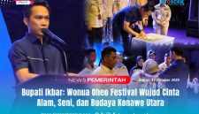 Suasana pembukaan Wonua Oheo Camping Festival 2025 di Pantai Taipa, Jumat malam (17/10/2025). Kegiatan ini menjadi wadah kolaborasi antara alam, budaya, dan generasi muda Konawe Utara dalam memperkuat semangat pariwisata berkelanjutan.
