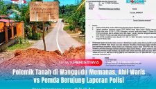 Papan tanda bertuliskan “Tanah Milik Alm. Nurdin Tepamba” berdiri di lokasi pemalangan jalan di Kelurahan Wanggudu, Kecamatan Asera, Kabupaten Konawe Utara. Aksi pemblokiran ini dilakukan oleh ahli waris sebagai bentuk protes terhadap klaim ganti rugi tanah yang belum terselesaikan.