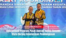 SINKRONISASI PROGRAM - Sekda Konawe Utara, Dr. Safruddin, S.Pd., M.Pd., (kanan) menghadiri rapat koordinasi sinkronisasi program pusat dan daerah tahun 2025, mendorong keselarasan pembangunan daerah dengan kebijakan Nasional.