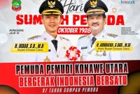 Peringatan Hari Sumpah Pemuda ke-97 Tahun, Bupati Konawe Utara, H. Ikbar, S.H., M.H., dan Wakil Bupati Konawe Utara, H. Abuhaera, S.Sos., M.Si., Pemuda Pemudi Konawe Utara Adaptif, Kreatif, Berintegritas, Bergerak Indonesia Bersatu, Selasa (28/10/2025).