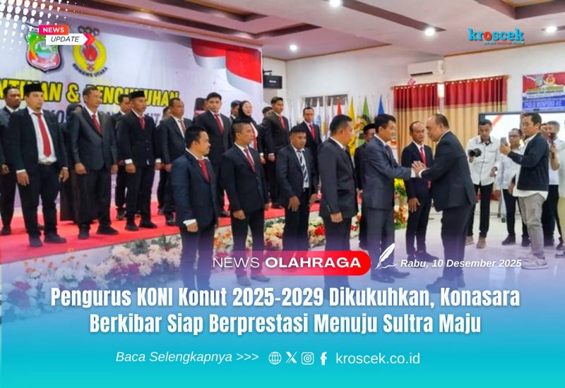 Ketua KONI Sulawesi Tenggara (Sultra), Andi Ady Aksar, resmi mengukuhkan Pengurus Komite Olahraga Nasional Indonesia (KONI) Kabupaten Konawe Utara (Konut) masa bakti 2025–2029 di Hotel Oheo, Kecamatan Andowia, Rabu (10/12/2025).