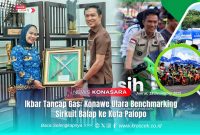 Bupati Konawe Utara, H. Ikbar, SH., MH., menyerahkan cinderamata ke Wali Kota Palopo, Hj. Naili Trisal, usai audiensi dan studi pembelajaran (Benchmarking) rencana pembangunan sarana olahraga sirkuit balap motor Kabupaten Konawe Utara, di ruang kerja walikota Palopo, Jum'at, 19 Desember 2025.