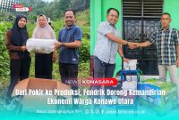 Anggota Dewan Perwakilan Rakyat Daerah (DPRD) Kabupaten Konawe Utara (Konut), Fendrik, S.Kom., mendorong penguatan ekonomi rakyat dengan menyerahkan dan menyalurkan bantuan alat produksi dan sarana usaha yang bersifat produktif dan berkelanjutan. Foto: Anto/Kroscek.co.id