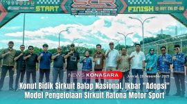 Bupati Konawe Utara, H. Ikbar, S.H., M.H.,  bersama Wali Kota Palopo, Hj. Naili Trisal, bersama masing-masing jajarannya berpose di sirkuit bertaraf Nasional, Ratona Motor Spor (RMS) Kota Palopo. Jum'at (19/12/2025).