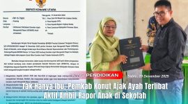 Arifin Lapotende (Kemeja hitam), hadir langsung mengambil rapor anaknya, Senandung Putri Lapotende di SMP Negeri 1 Oheo. Sabtu (20/12/2025).