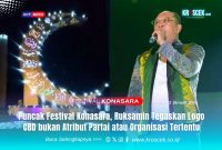 Logo Bulan Sabit berlafadz 99 Asmaul Husna | Dr. Ir. H. Ruksamin, S.T., M.Si., IPU, ASEAN Eng, saat memberikan sambutannya pada malam puncak Festival Konasara di Bundaran CBD Konasara, Jum'at malam (02/01/2026). Foto: Antho/Kroscek.co id