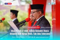 Sekretaris Daerah (Sekda) Kabupaten Konawe Utara (Konut), Dr. Safruddin, S.Pd., M.Pd., usai membacakan naskah disalah satu Upacara peringatan Nasional.