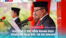 Sekretaris Daerah (Sekda) Kabupaten Konawe Utara (Konut), Dr. Safruddin, S.Pd., M.Pd., usai membacakan naskah disalah satu Upacara peringatan Nasional.