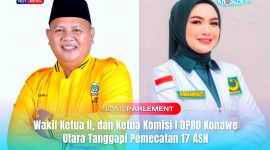 Wakil Ketua II DPRD Konawe Utara (Konut), Muhardin, S.Pd, dari Partai Golongan Karya (Golkar), dan Ketua Komisi I DPRD Konut, Asmawati, A.Md., politikus Partai Bulan Bintang (PBB) Konut.