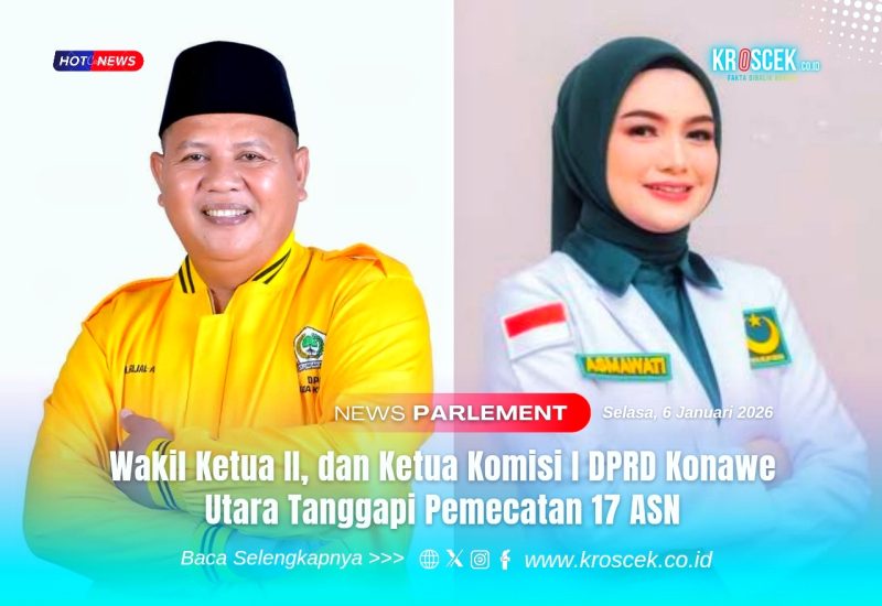 Wakil Ketua II DPRD Konawe Utara (Konut), Muhardin, S.Pd, dari Partai Golongan Karya (Golkar), dan Ketua Komisi I DPRD Konut, Asmawati, A.Md., politikus Partai Bulan Bintang (PBB) Konut.