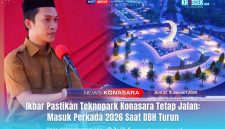 Bupati Konawe Utara, H. Ikbar, S.H., M.H., dan Aikon bundaran CBD Konasara lokasi strategis pembangunan Teknopark Konasara.