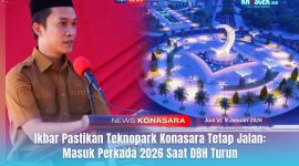 Bupati Konawe Utara, H. Ikbar, S.H., M.H., dan Aikon bundaran CBD Konasara lokasi strategis pembangunan Teknopark Konasara.