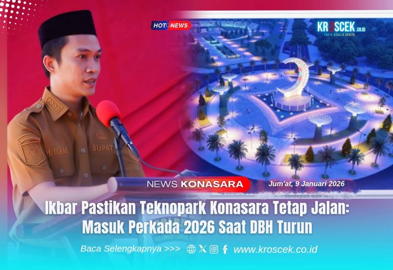 Bupati Konawe Utara, H. Ikbar, S.H., M.H., dan Aikon bundaran CBD Konasara lokasi strategis pembangunan Teknopark Konasara.