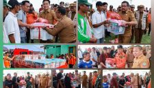 Bupati Konawe Utara, H. Ikbar, S.H., M.H., dan Sekda Konawe Utara, Dr. Safruddin, S.Pd., M.Pd., bersama Forkopimda dan OPD menyerahkan bantuan logistik secara simbolis kepada warga terdampak bencana. Senin (12/1/2026).