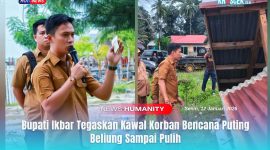 Bupati Konawe Utara, H. Ikbar, S.H., M.H., memberikan sambutannya dan arahan wejangan kepada korban angin puting beliung, dan meninjau langsung rumah warga yang mengalami kerusakan akibat bencana alam. Senin (12/1/2026).