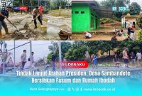Warga Desa Sambandete bersama Kepala Desa Idrus dan aparat melakukan kerja bakti membersihkan fasilitas umum dan rumah ibadah sebagai tindak lanjut arahan Presiden, Rabu (11/02/2026).