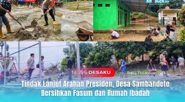 Warga Desa Sambandete bersama Kepala Desa Idrus dan aparat melakukan kerja bakti membersihkan fasilitas umum dan rumah ibadah sebagai tindak lanjut arahan Presiden, Rabu (11/02/2026).