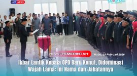 Bupati Konawe Utara, H. Ikbar, S.H., M.H., memimpin Pelantikan dan Pengambilan Sumpah/Janji Pejabat Pimpinan Tinggi Pratama, Pejabat Administrator, Pejabat Pengawas dan Pejabat Fungsional Kesehatan yang diberi tugas tambahan di Lingkungan Pemkab Konut, di Gedung Laika Konasara Kompleks Perkantoran, Kelurahan Wanggudu, Rabu (18/02/2026). Foto: Istimewa/Kroscek.co.id
